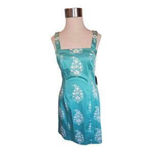 Jones New York Dress Size 10 Teal Hawaiian Tropical Floral Print Cotton